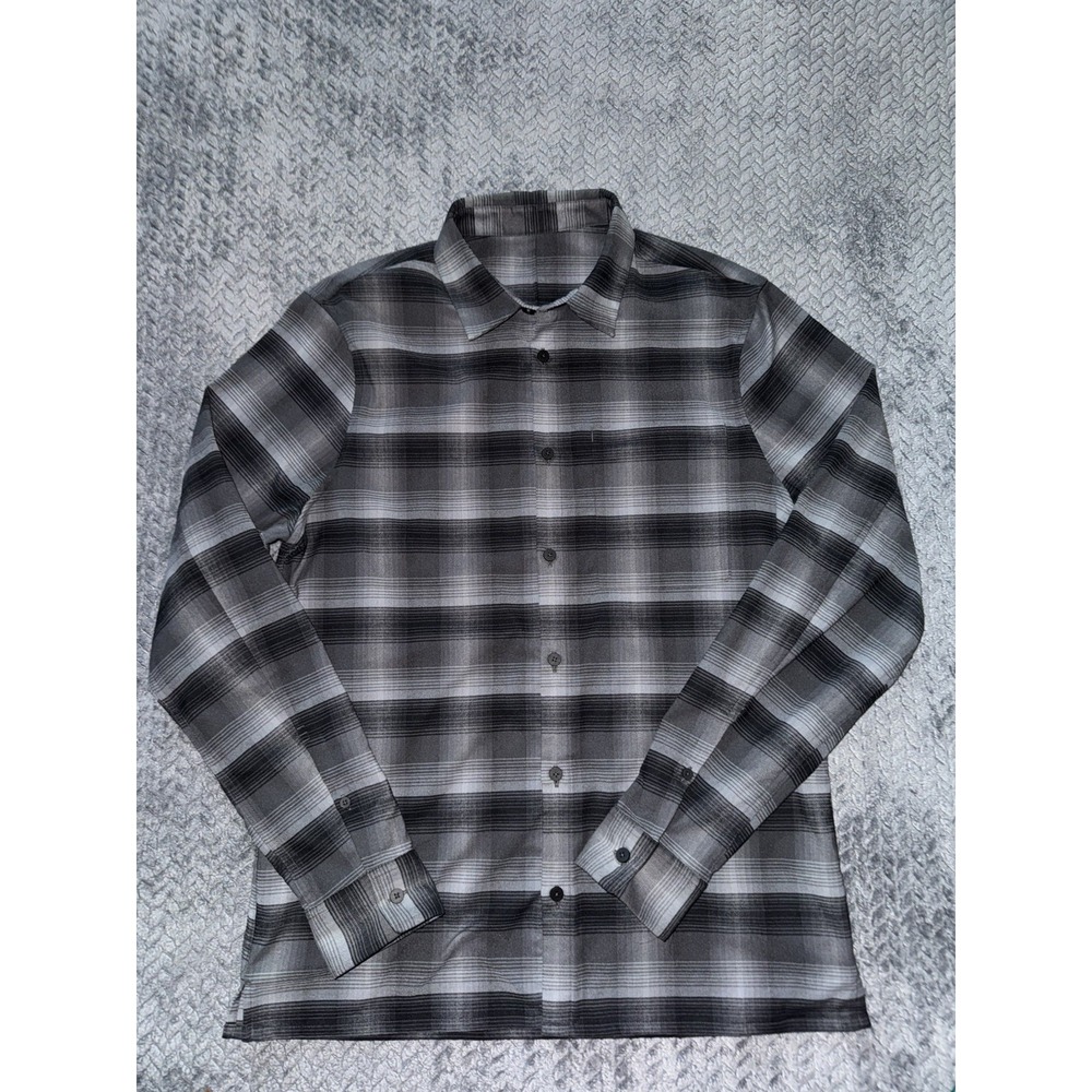 Lululemon Mens Mason Peak Commission Charcoal Black Striped Button Up Sz Small